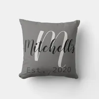 Modern Black and White Monogram Throw Pillow