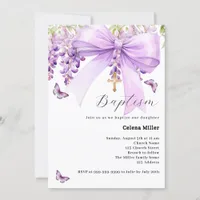 Lavender bow floral girl Baptism Invitation