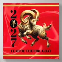 Stunning Red Gold Chinese Year of Fire Goat 2027 Acrylic Photo Tile