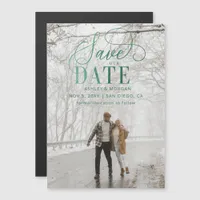 Rustic Modern Green Script Photo Save the Date Magnetic Invitation