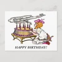 Vintage Birthday Girl with Cake Postcard