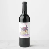 Funny Hipster Boho Floral Hippie Pug in Glasses Wine Label