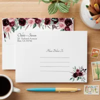 Burgundy and Blush Elegant Floral Wedding Envelope