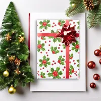 Classic Red Holly Christmas Floral Wrapping Paper