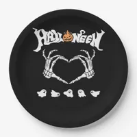 Skeleton Hand With Halloween Theme Dark Seasonal Paper Plates