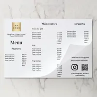 Menu price list restaurant bar cafe place mat