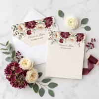 Cream Burgundy Watercolor Floral Autumn Wedding Envelope Liner