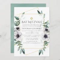 Eucalyptus Anemone Geometric Bat Mitzvah Invitation