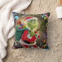 The Grinch with gifts in a festive swirl Throw Pillow