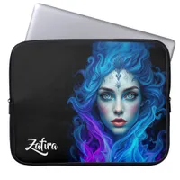 Mystery Woman Emerging from Blue & Purple Flames Laptop Sleeve