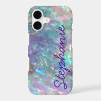 Rainbow Opal Gemstone Iridescent Monogram Name iPhone 17 Case