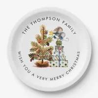 Cute Mice Merry Christmas Tree Name Paper Plates