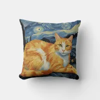 A Cat in The Starry Night Throw Pillow