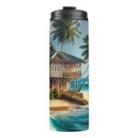 Pretty Log Cabin Beach House   Thermal Tumbler