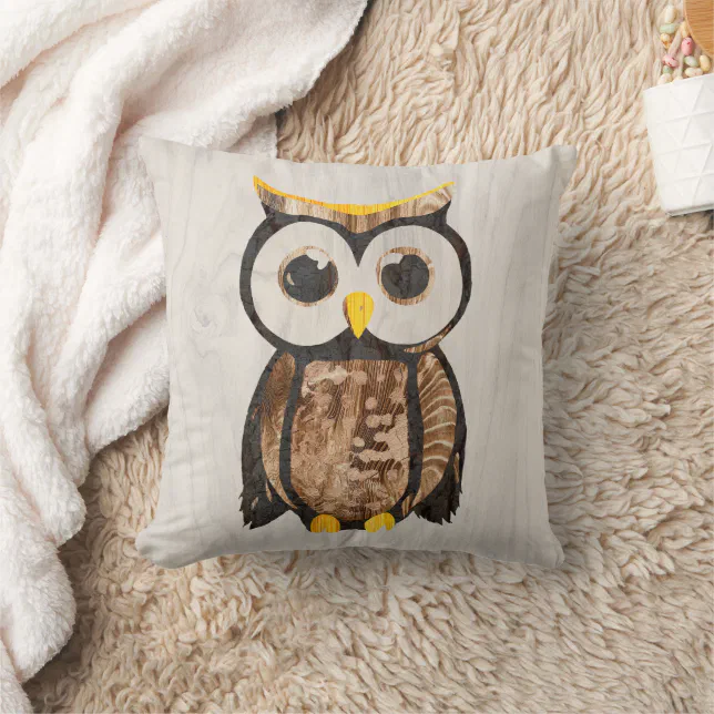 Wood - Owl Throw Pillow