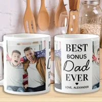 Best BONUS DAD Ever Custom 2 Photo Father's Day Coffee Mug