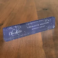 Navy blue silver glitter monogram desk name plate