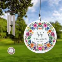 Mexican Folk Art Floral Monogram Wind Chime