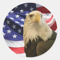 American Bald Eagle and Flag Classic Round Sticker