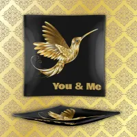 Gold Hummingbird with monogram | Trinket Tray