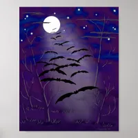 Bewitching Hour with Full White Moon and Bats Poster
