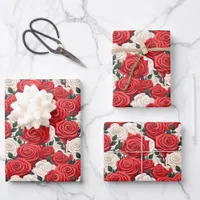 Valentine's Day Red and White Roses Wrapping Paper Sheets