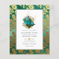 Vintage Teal - Turquoise and Gold Floral Wedding Flyer