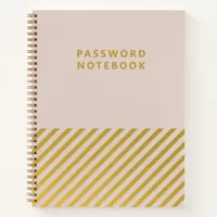 Pink Gold Foil Stripes Feminine Password Notebook