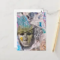 Unique Stone face Abstract Mix Media Collage Postcard