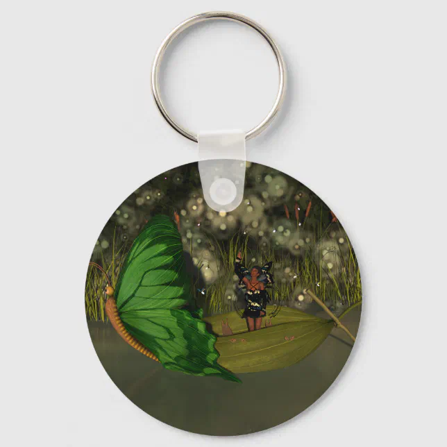 Cute Fairy in Boat with Fireflies Keychain