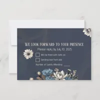 Elegant Navy Blue Wildflower Wedding  RSVP Card