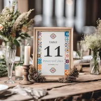 Mexican Talavera Colorful Floral Fiesta Wedding Table Number