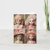 Dressed in Pink Creepy Vintage Dolls Collage  Card