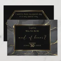 Elegant Black and Gold Marble  Maid of Honor Invitation