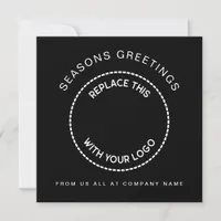 Your Logo Simple Corporate Christmas Square Black Holiday Card