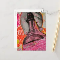 Colorful Whisky Bottle Mixed Media Collage AI Art Postcard