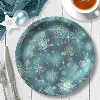 Prettiest Snowflakes Pattern Teal ID846 Paper Plates