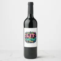 Let's Get Lit -  Funny Christmas Pun Graphic Holid Wine Label