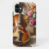 Violin, Sheet Music and a Vase of Flowers  iPhone 11 Case