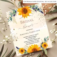 Bridal Shower sunflowers eucalyptus gold glitter Invitation Postcard
