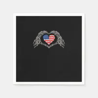 Skeleton Hand Heart 4th Of American Flag Patriotic Napkins