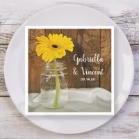 Yellow Daisy in Mason Jar Country Barn Wedding Napkins