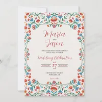 Mexican Floral Colorful Botanical Romantic Wedding Invitation