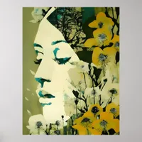 Womans Face and Flowers Collage Poster
