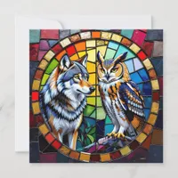 Mosaic Wolf and Owl Vibrant Art