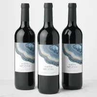 Agate Geode Glitter Wedding Dusty Blue ID647 Wine Label