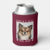World's Best Dog Dad Paw Prints Pet Photo Burgundy Can Cooler