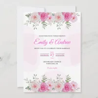 Pink Rose Border Elegant Floral Watercolor Wedding Invitation