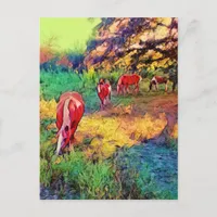 Horses in a Pasture Digital Painting Postcard