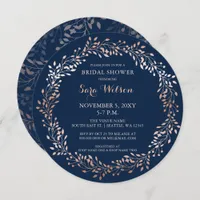 rose gold and navy Floral Bridal Shower Invitation